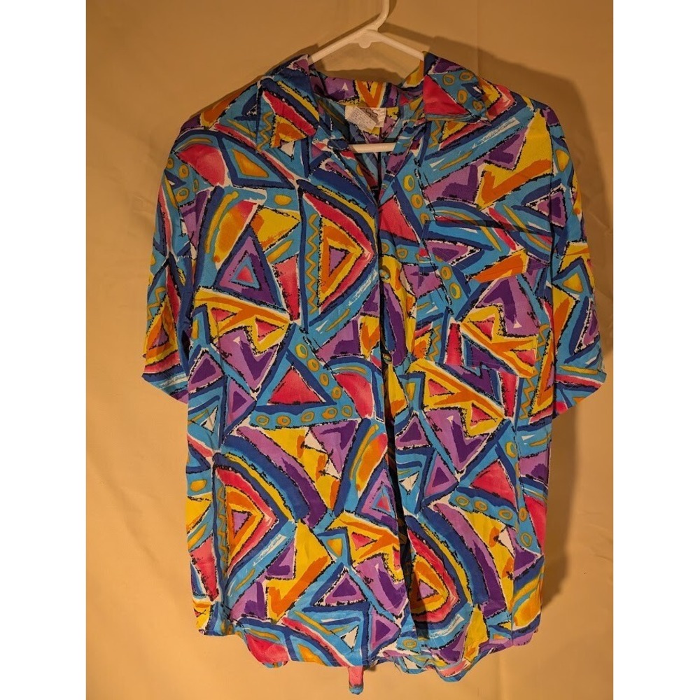 Vintage Tess Shirt Women's 10 Short Sleeve‎ Geometric Print Made Hong Kong